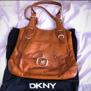 DKNY tan boots-sectioned purse with dust bag